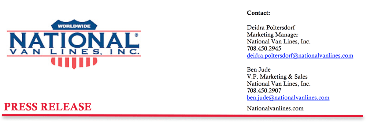 National Van Lines press release header